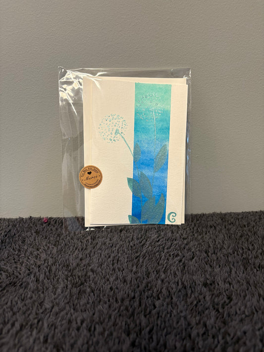 Card with floral design in a clear plastic sleeve 